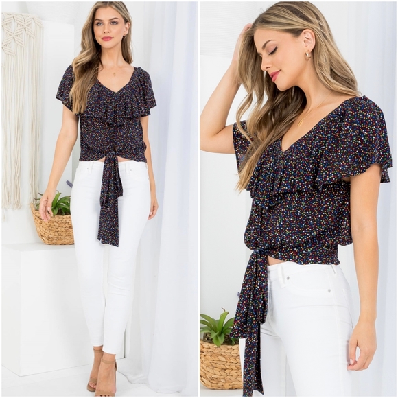 ILLA ILLA Boho Chic Navy Blue Stars Top - Picture 4 of 6